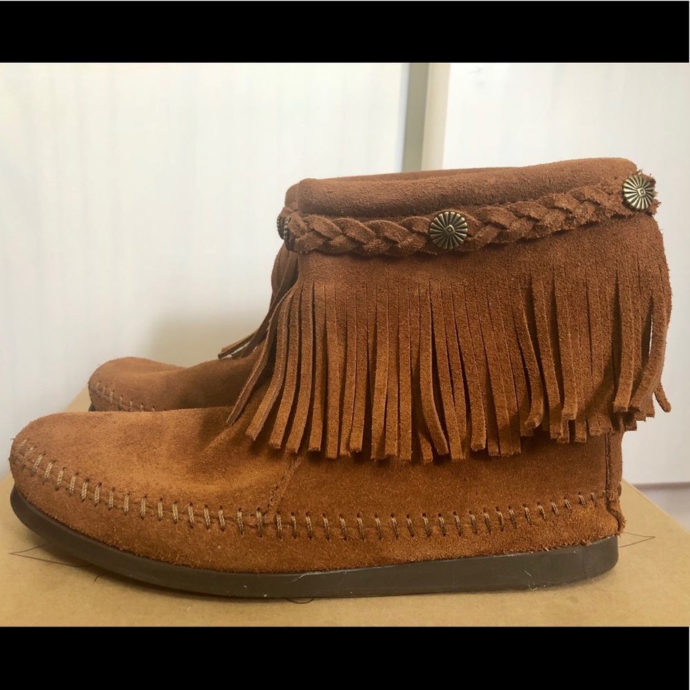 Minnetonka braided fringe booties